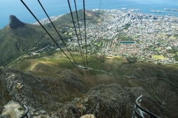 A view from Cable Car inside down at the city, A road leading to Table Mountain with a view of the city, Cape Town, South Africa, heigh